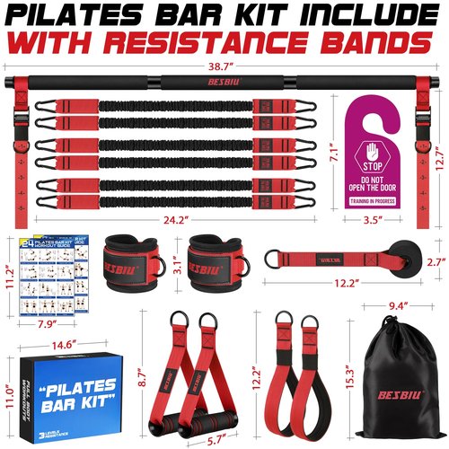 Pilates Bar Kit with Resistance Bands for Working Out, 210lbs Heavy Resistance Bands with Handles, Pilates Equipment with Resistance Band Bar for Men Women, Home Gym Full Body Workout Equipment