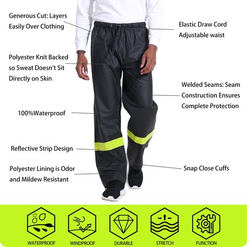 Men's PRO Workwear 3-Piece Waterproof Rain Jacket & Pants Set - Heavy Duty PU Eco-Friendly Hi-Vis Reflective Design(Reflective Black,XX-Large)