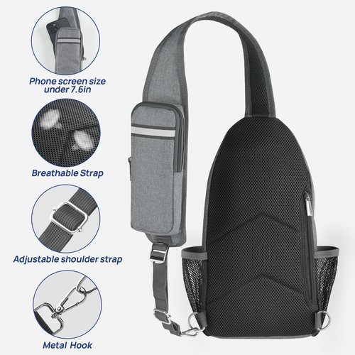 BROADREAM Sling Bag for Men Women Phone Crossbody Bag with Water Bottle Pocket Portable Hiking Daypacks Multifunctional Travel Bag