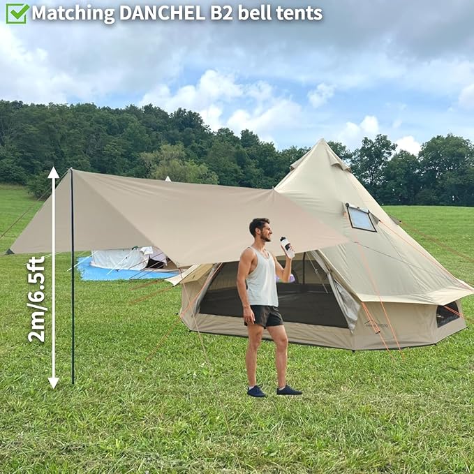 DANCHEL OUTDOOR B2 Waterproof Glamping Yurts for All Year Living with Stove Jack for 4/6 Person, Portable 4 Season Bell Tent for Camping Hot Tent 300D Oxford Nylon Glamping Accessories,13ft/16.4ft
