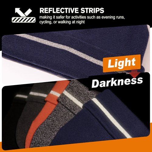 TOP-EX XL/XXL Unisex 50% Merino Wool Cuffed Beanie for Men Women Double Layer Winter Skull Cap Big Head Warm Knit Hats with Reflective Strips Soft Cold Weather Hat Black