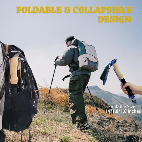 Colefunmit Trekking Poles Lightweight Collapsible Hiking Poles Folding Aluminum Walking Sticks 2 Walking Sticks for Hiking with Cork Grip (Blue, 51"-2pc)