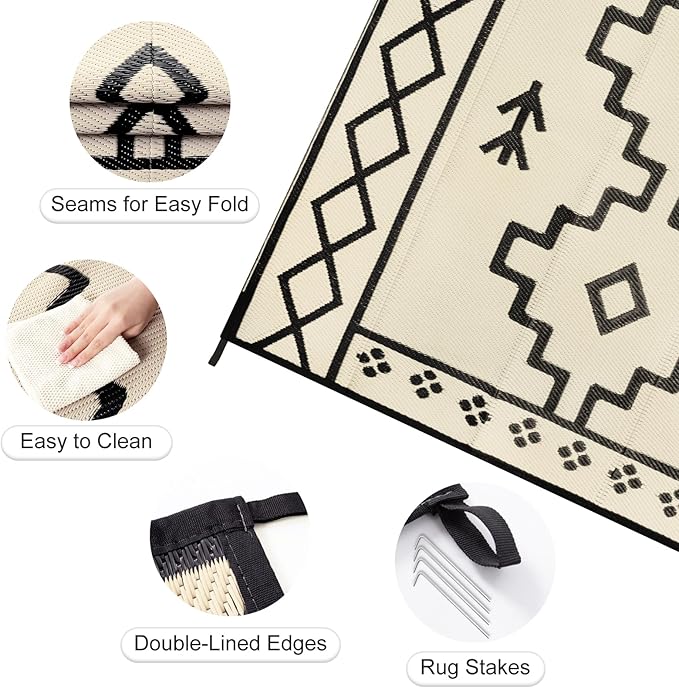 Uphome Outdoor Plastic Straw Rug 6x9 ft, Reversible Waterproof Outdoor Rug Carpet, Tan Boho Patio Rug, RV Camping Rug for Outside, Indoor Outdoor Area Rug for Backyard Deck Balcony Picnic, 6'x9'