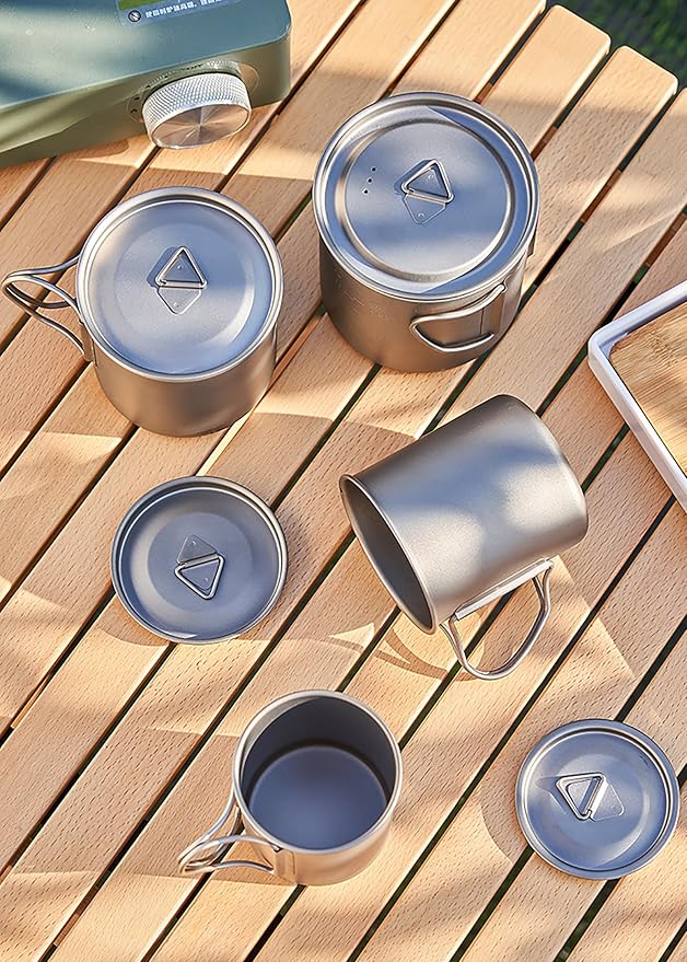 Titanium Camping Mug 400ml/13.5oz Lightweight Titanium Pot with Lid Foldable Handle Tea Cup Coffee for Outdoor Backpacking Hiking Traveling Picnic