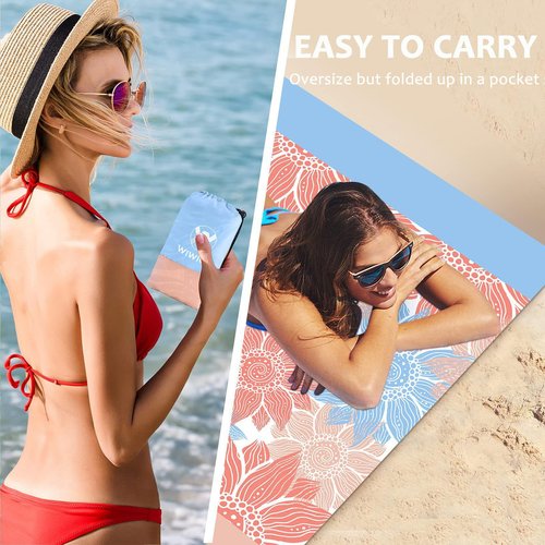 CRAZY SHARK Beach Blanket Sandproof, Extra Large 210 x 200cm Waterproof Beach Mat, Portable Lightweight Outdoor Picnic Mat with 4 Fixed Nails, Reinforced Edging for Beach, Camping, Hiking, Picnic