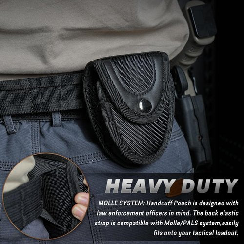 Handcuff Holder，Police Handcuffs Law Enforcement Accessories with Belt Loop， Handcuff Case Hand Cuff Pouch with Copper Snap Flap Top. … (Black, One Pack)