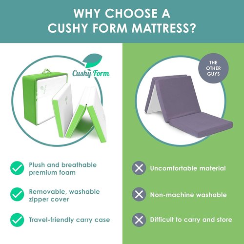 Cushy Form Floor Mattress - Foldable 4 Inch Foam Camping Bed w/Case for Adults & Kids - Portable Bed for Travel, Van, Guest - Fold Up Pad - College Dorm Room Essentials for Girls and Guys