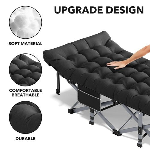 Seeutek Folding Camping Cot for Adults with Carry Bag, Portable Bed with Detachable Cushion, Waterproof 1200D Oxford Fabric, Cot Bed for Camping, Hunting, Lounging, Camping Cots