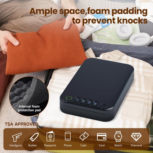 Gun Safe, Upgrade APP Control Portable Small Pistol Safe Travel Case, Biometric Gun Safes for Handgun, Fingerprint Quick Access Gun Box with Keys, Keypad and USB-C Port for Home Bedside Nightstand Car