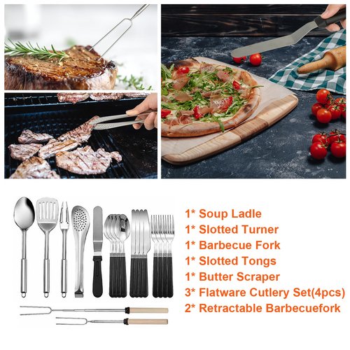 aiGear Camping Kitchen Utensil Set 27 Piece Portable Cookware Kit for BBQs, Outdoor Cooking, Picnics, and Adventures Camping Cookware Kitchenware Storage