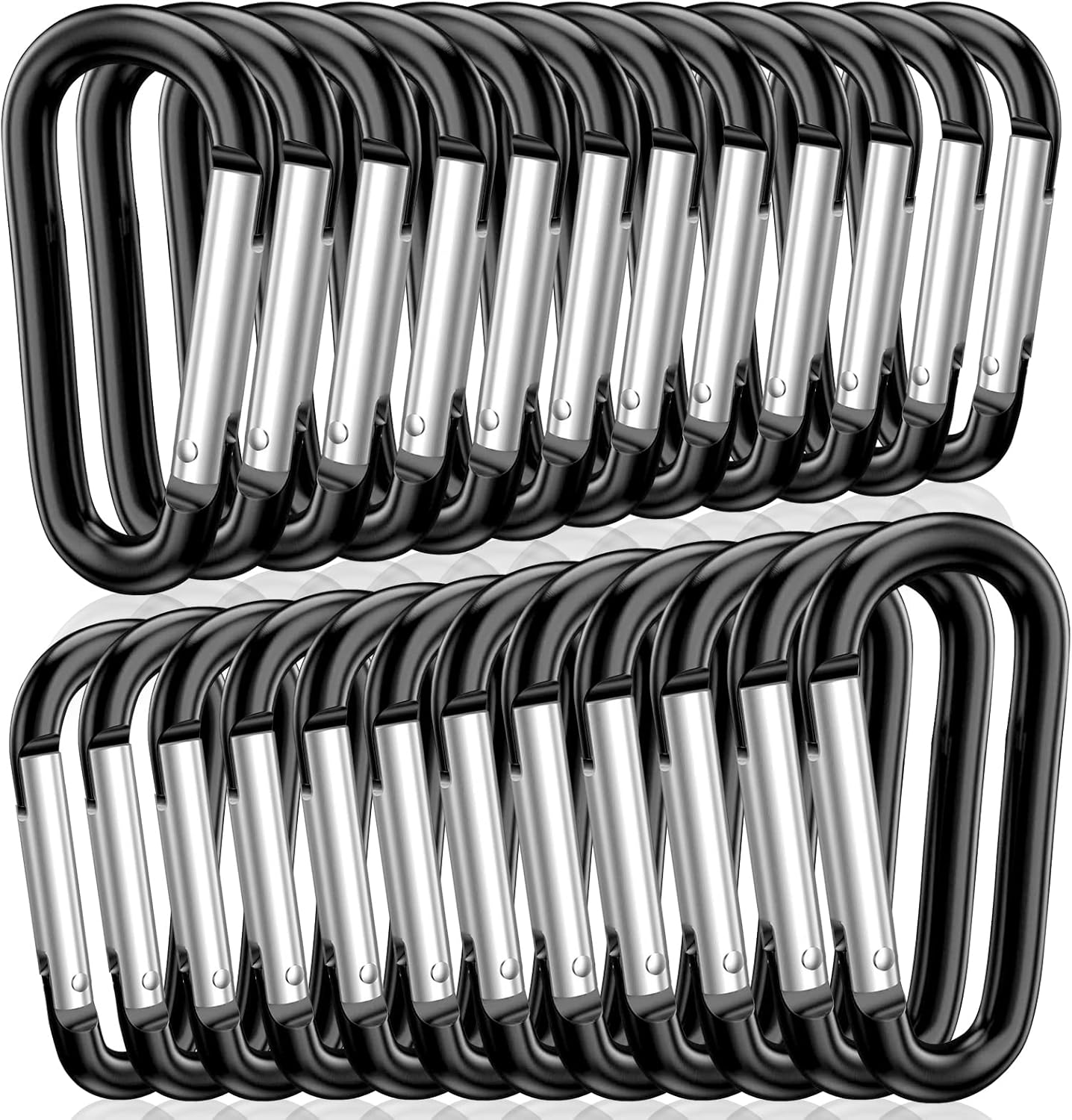 STURME 2" Aluminum D Ring Carabiners Clip D Shape Spring Loaded Gate Small Keychain Carabiner Clip Set Outdoor Camping Mini Lock Snap Hooks Spring Link Key Chain Durable Improved 24 PCS