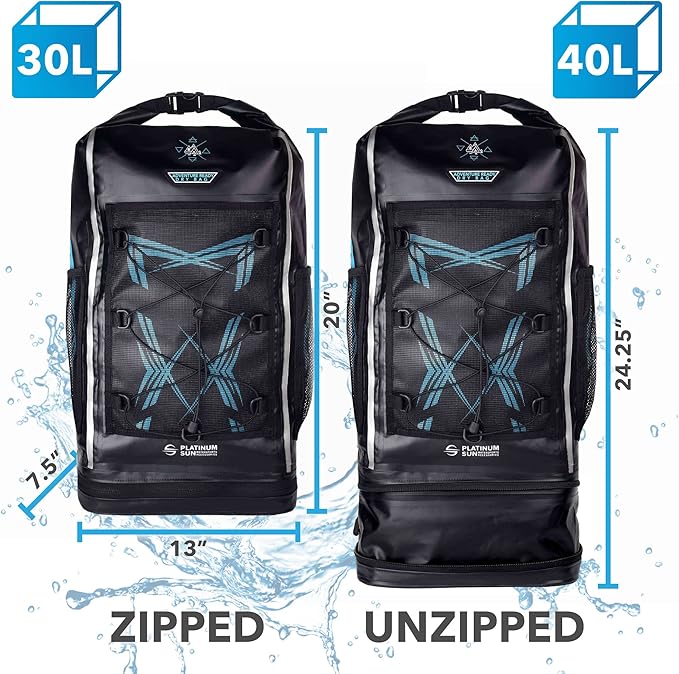 Dry Bag Backpack Waterproof 40L Heavy Duty Roll-Top beach bag with Compartment for Dirty Stuff for Travel, Hiking, Boating