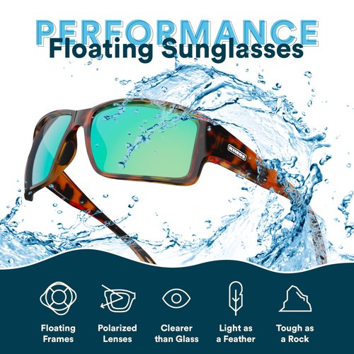 Rheos Biscayne XL | Tortoise | Emerald | Floating Polarized Sunglasses | 100% UV Protection | Boating & Fishing