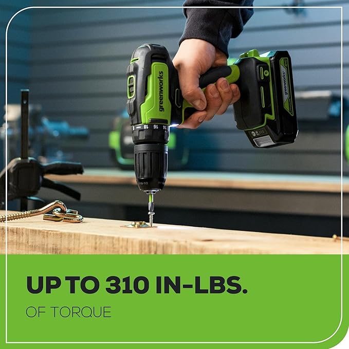Greenworks 24V Brushless 3 pcs Cordless Power Tool Combo Kit, include 310 in-lbs Drill Driver, 1950 in-lbs Impact Driver, Rotary Cut-out Tool, 2 x 2Ah Batteries and Charger