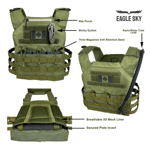 Eagle Sky Tactical Vest ES-2, Light Weight, Tough 500D Nylon, Universal Adjustable Size S-XXL, Breathable 3D Mesh Liner (Nylon, Black)