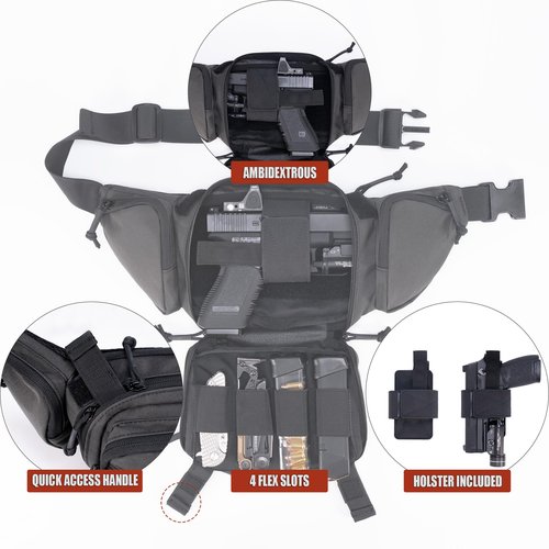 CLTAC Tactical Fanny Pack CCW Gun Waist Bag for Men and Women with Pistol Holster, Low Profile Concealed Carry Everyday Hip Pack for Hiking Travel Outdoor Running Hunting, Dark Grey