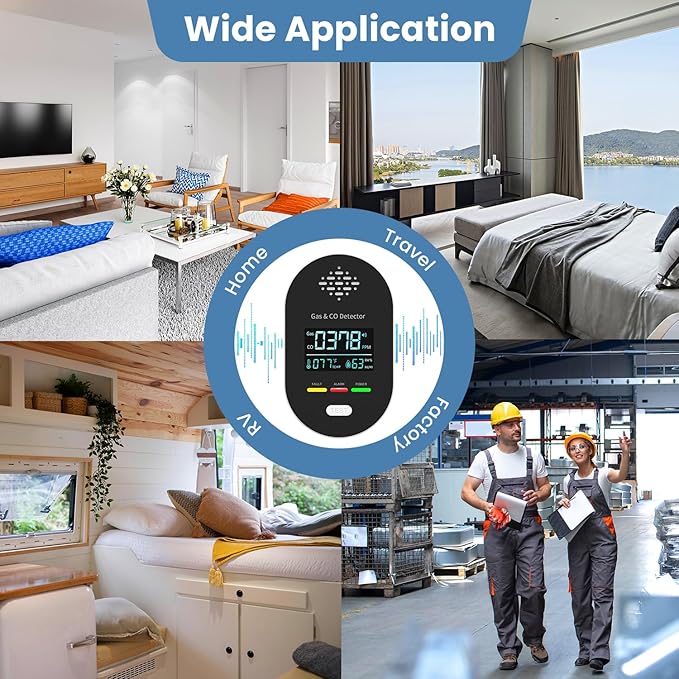 3-Pack Carbon Monoxide Detectors | Plug-in CO and Natural Gas Detector, 4-in-1 Gas & CO Detection with Temperature and Humidity Display for Home & Travel Safety-Black