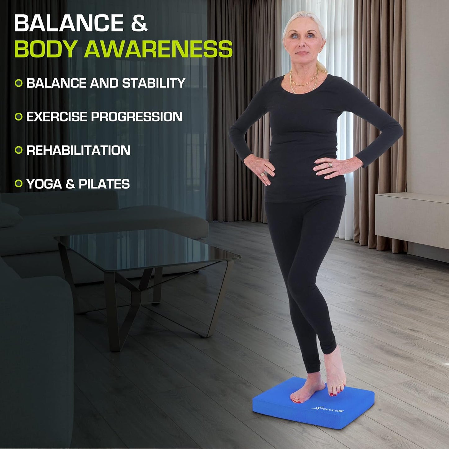 ProsourceFit Exercise Balance Pad – Non-Slip Cushioned Foam Mat & Knee Pad for Fitness and Stability Training, Yoga, Physical Therapy