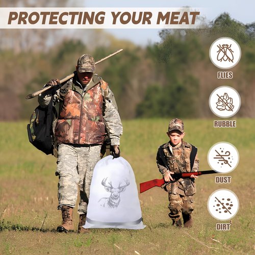 FUYITE 6 Pack Game Bags - Elk Hunting Meat Bags, Reusable Waterproof & Breathable with Reflective Tags, 30''x18.5''/4pcs, 15''x10''/2pcs