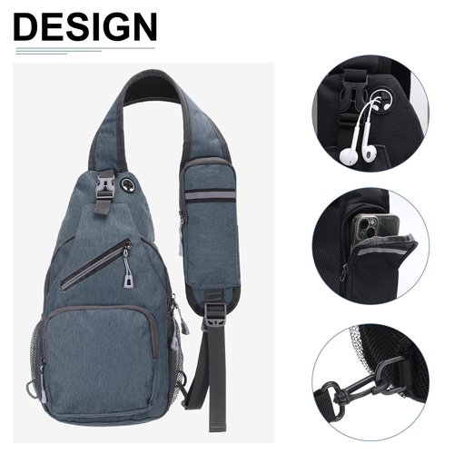 DTGN Oxford Small Sling Bag - 7.48"x15" (LXH) - Good for Women Men Hiking Travel Cycling - Multipurpose Crossbody Backpack Casual Packs with Headphone Jack - Light Gray