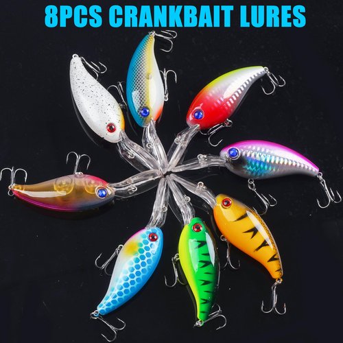 Crankbait Fishing Lures Kit,8pcs Deep Diving Crankbait Swimbait Bass Fishing Lures Hard Baits Minnow Crank Bait Lures for Bass Trout Salmon Freshwater Saltwater