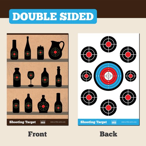 Shooting Targets Paper Bundle - Black blottles & Glasses 12"x18" (Front and Back) - 50 Pack, Indoor & Outdoor Range