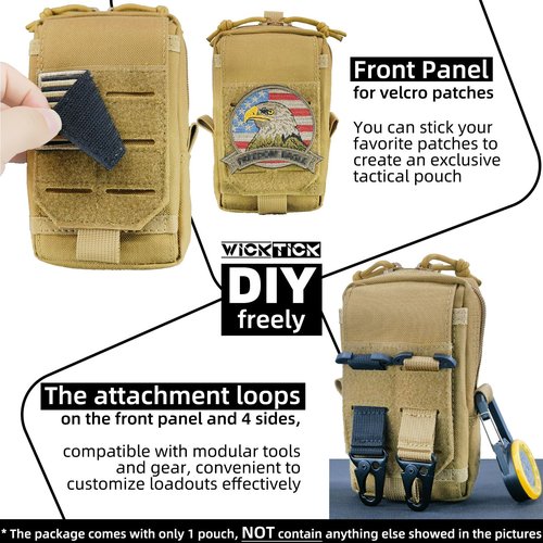 WICKTICK Tactical EDC Pouch, Molle Utility Pouch Gadget Organizer Holder Bag Phone Holster Waist Pack Admin Pouch Tool Pocket for Outdoor Activities, Attached to Backpack/Vest/Belt (Black, Basic)