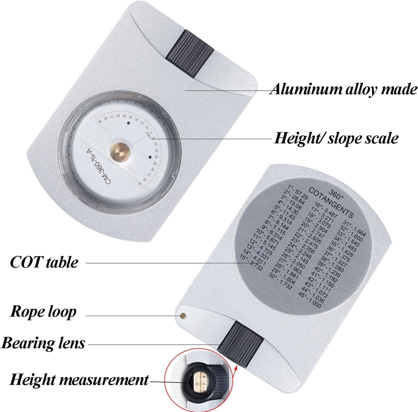 Professional Mini Altimeter Aluminum Sighting Clinometer Slope/Height Measurement Tilt Level Meter Angle Finder Clinometer Gauge Measurement Tool