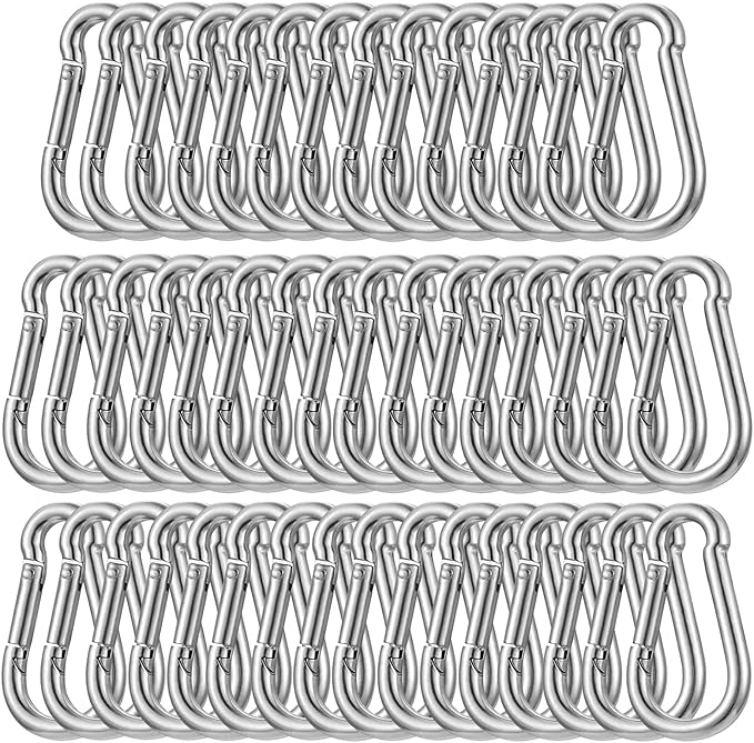 200PCS Spring Snap Hook Carabiner, 3/16" Galvanized Steel Snap Clip Hook, 2" Heavy Duty Quick Link Clip Keychain, 220LBS Holding Capacity Carabiner Clip for Camping Gym Outdoor, Door Leash & Harness