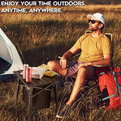 Pnbfhn Aluminum Camping Side Table, Compact Folding Outdoor Portable Beach Small Camp Table with Carry Bag and Storage, Picnic, Hiking, Fishing, Grill