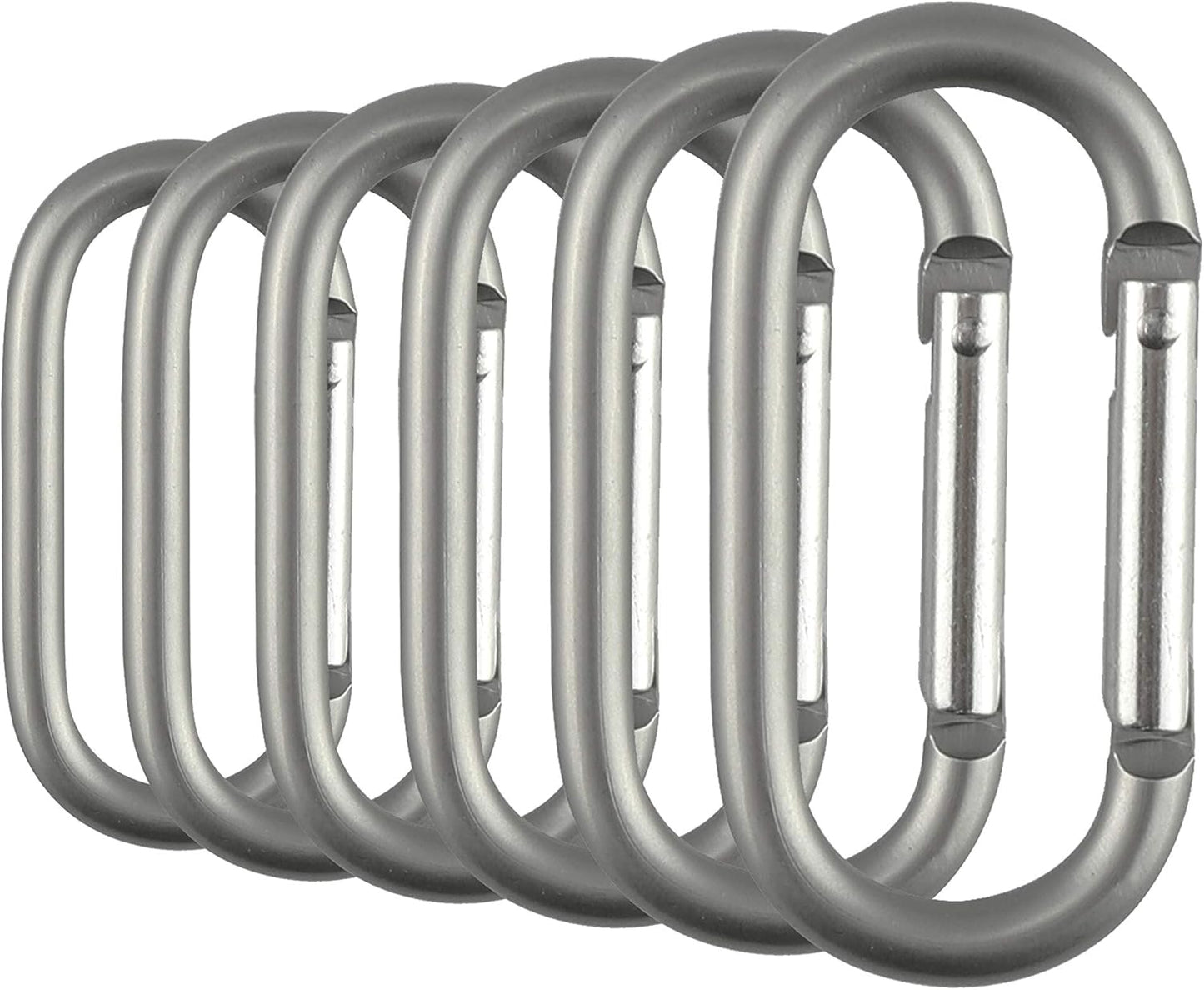 SWATOM Aluminum Oval Carabiners Clip Spring Snap Hook Keyring for Keychains Grey (6Pcs)