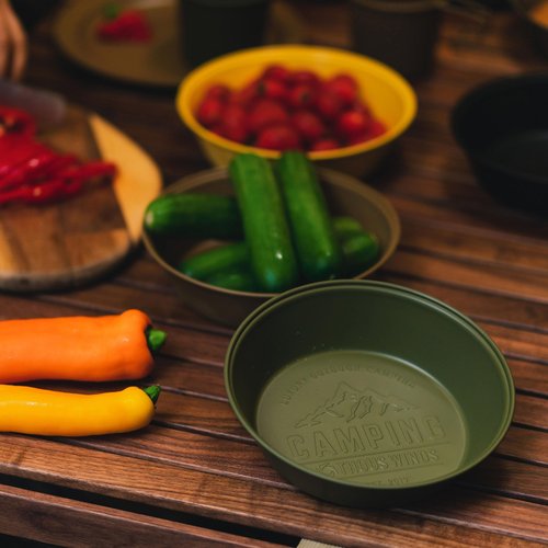 Thous Winds Camping Plates 2pcs Set, Stainless Steel Deep Round Plates, Insulated Dinnerware Cookware, Olive Green