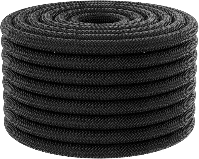 X XBEN Braided Polyester Arborist Rope 3/8 inch X 170ft, 48 Strands, 3430 LBS Breaking Strength Outdoor Ropes, Arborist Rigging Rope for Rock Hiking Camping Swing Tree Rescue,Black