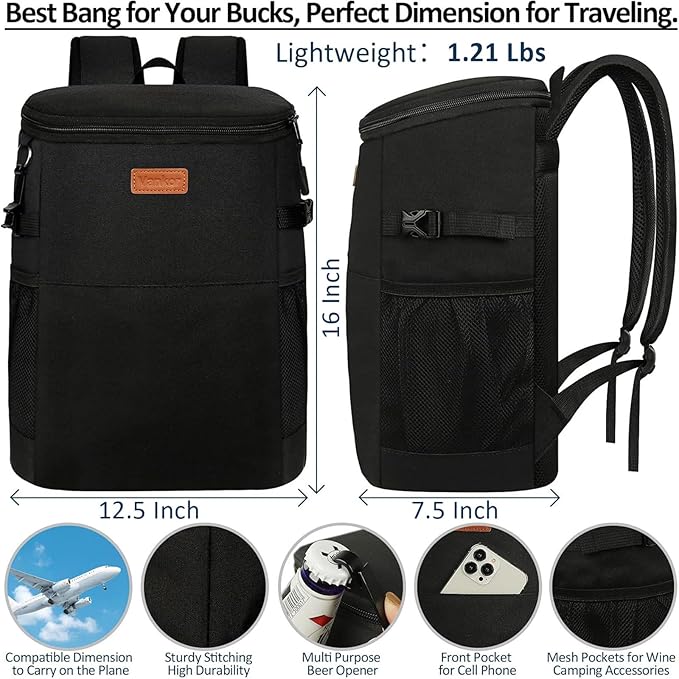 Camping Cooler Backpack 30 Cans, Soft Backpack Coolers Insulated Leak Proof Travel Cooler Bag Waterproof Lunch Picnic Beach Work Trip Thermal Bag Drink Beverage Beer Bag Cooler