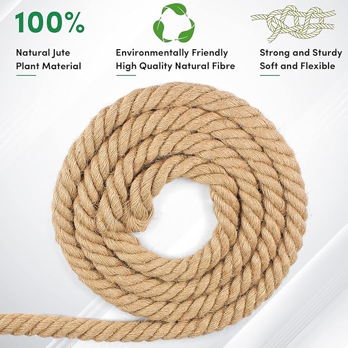 Manila Rope 3/4in x 200ft, Heavy Duty Twisted Rope Natural Hemp Ropes for Crafts,Gardening,Docks, Bundling,Railing,Home Decoratin,Hammock,Porch Swing Ropes
