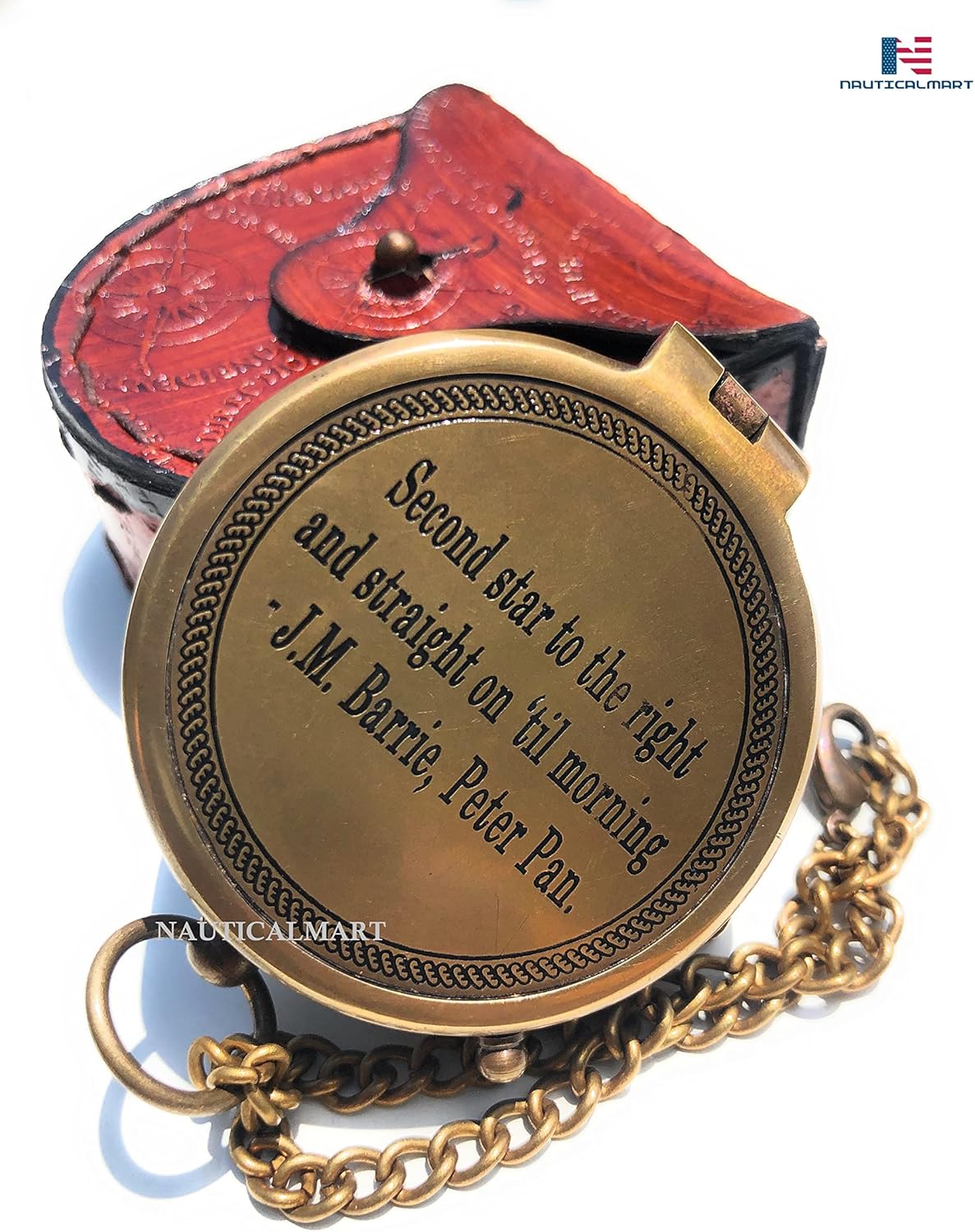 Second Star to The Right J. M. Barrie, Peter Pan Engraved Brass Compass Directional Compass Magnetic Pocket Personalized Gift for Camping, Hiking and Touring