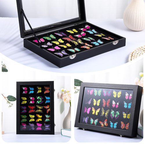 2 Pack Enamel Pin Display Case, Pin Collection Holder, 11" X 8" Shadow Box Frame for Military Medal Jewelry Pin Badge Collection, Black