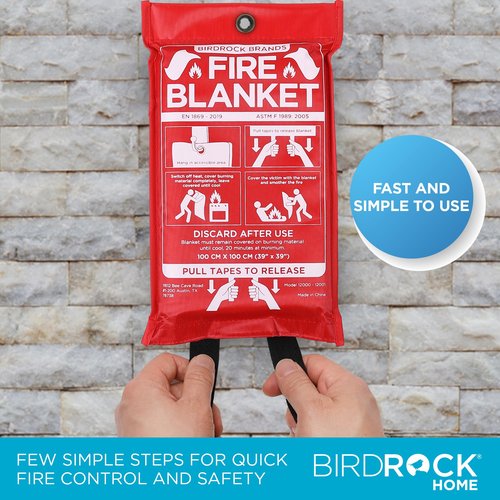 BIRDROCK HOME Fire Blanket for Home and Kitchen | Emergency Supplies for Small Fires | CE Safety Standard Approved | Fiberglass Fire Suppression, Mess-Free | Ideal for Camping Vehicle Kits | 4 Pack