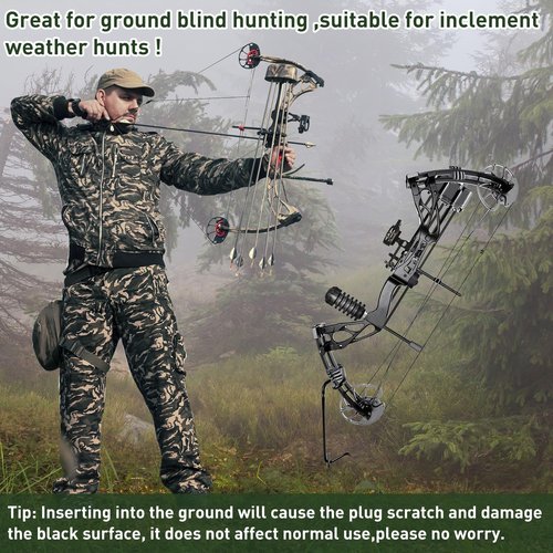 2 Pack Ground Bow Holder, Rustproof Hunting Ground Blind Bow Holder with Self-Adhesive CamouflageTape Rubber Coated Compound Bow Holder Versatile Archery Ground Stake Bow Stand for Hunting Practice