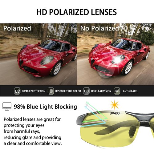 KISSOUL Photochromic Sports Polarized Sunglasses Al-MgAlloy Frame Outdoor sunglasses For Men Women Day & Night Driving Glasses