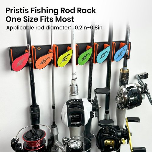 Pristis 2pcs Fishing Rod Racks, Fishing Rod Holders 6-12 Rods or Combos, Wall Mounted Fishing Rod Hanger for Garage, Can be Installed Vertically or Horizontally, Fit Most Rods of Diameter 2-24mm