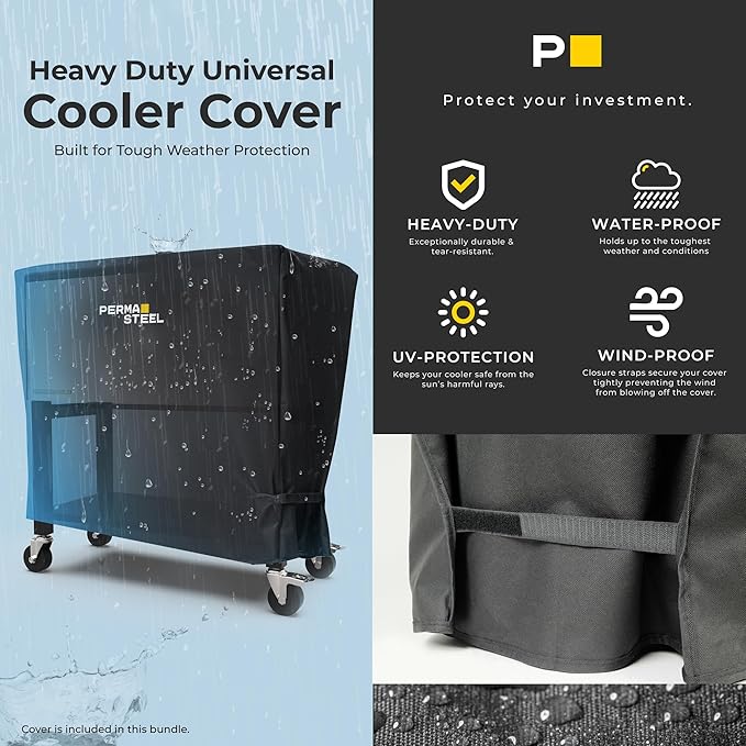 Permasteel Party Cooler with Removable Basin, Spacious 80-Qt Capacity, Rolling Ice Chest for Indoor and Outdoor Stainless Steel + Bonus Cover