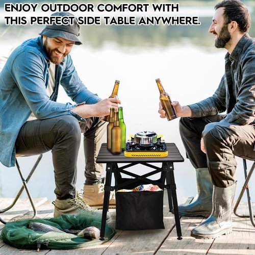 Pnbfhn Aluminum Camping Side Table, Compact Folding Outdoor Portable Beach Small Camp Table with Carry Bag and Storage, Picnic, Hiking, Fishing, Grill