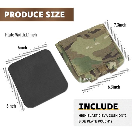 Tactical Molle Side Pouch with 6x6 Soft Plate, Ultralight Molle Pouch Sundry Bag Airsoft Vest Carrier Accessories. (MC)