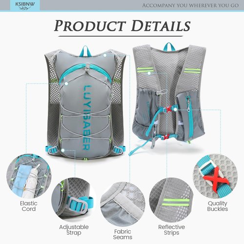 KSIBNW Running Hydration Vest Backpack, Lightweight Hydration Backpack with 1.5L Water Bladder Breathable and Sweatproof Running Rucksack Bladder Bag for Running Cycling for Women Men, Blue