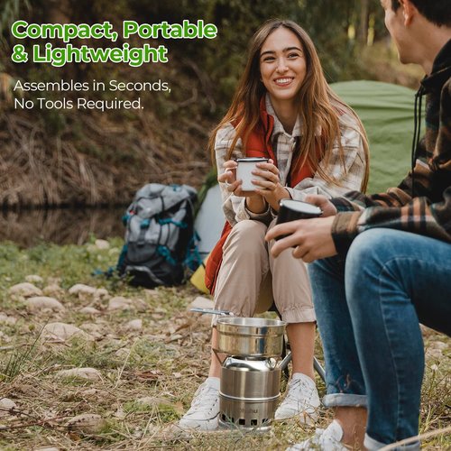 Ohuhu Wood Burning Camp Stoves + 12 Plates Camp Stove Windscreen for Camping Picnic, Backpacking, Cooking
