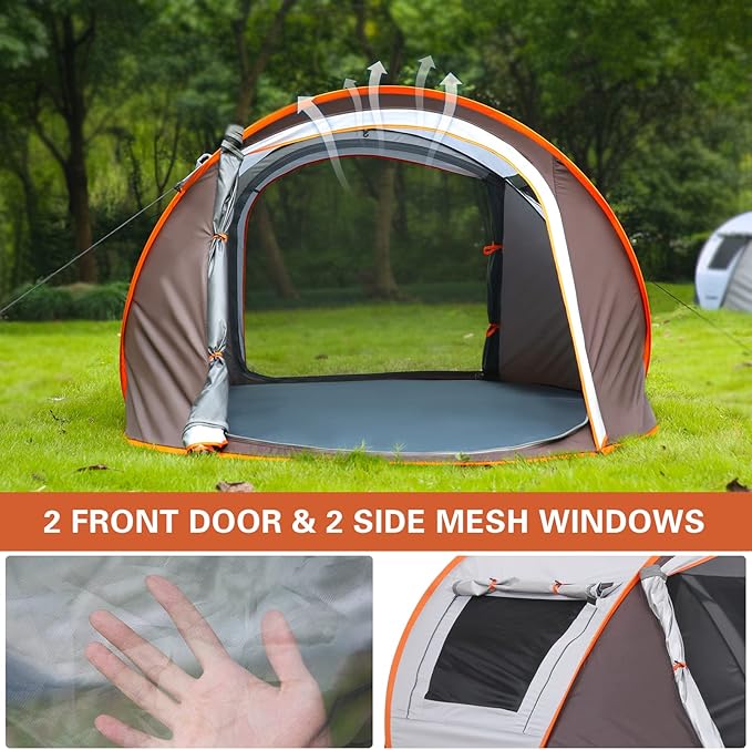 EchoSmile Camping Instant Pop Up Tent, 2/4/6/8/10 Person, Water Resistant Dome, Easy Setup for Camping Hiking and Outdoor, Portable with Carry Bag, 3 Season