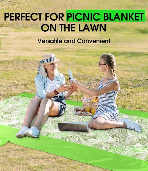 SYLVROAM Beach Blanket Waterproof, Sandproof Mat with Portable Bag for Picnic, Nylon Mat, Quick Drying, Lightweight with 4 Stakes & 3 Water Bags, Use as Children's Pool (Green)