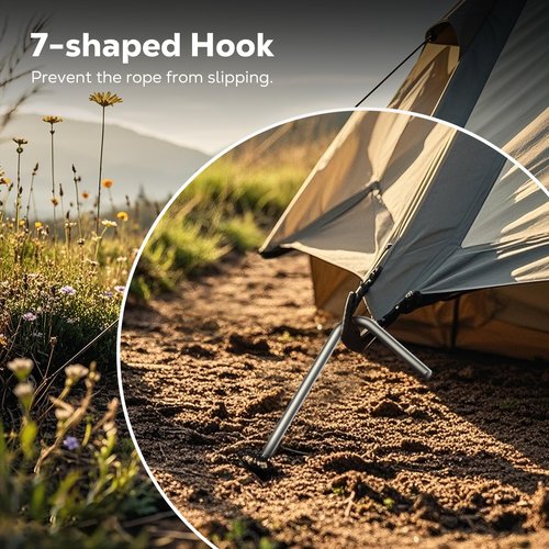 Raynesys Galvanized Tent Stakes 10 Pack, Heavy Duty Camping Stakes with Hook, 7 Inch Metal Tent Stakes, Tent Garden Stakes for Camping, Canopies, Gardening, Outdoor Decorations