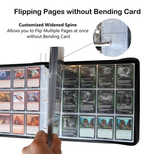 Rayvol Trading Card Binder, 12 Pocket Fit 1800 Cards - Metal D-Ring Card Holder with 75 Double-Sided Clear Pages, Top-Loading Collectors Album -Black